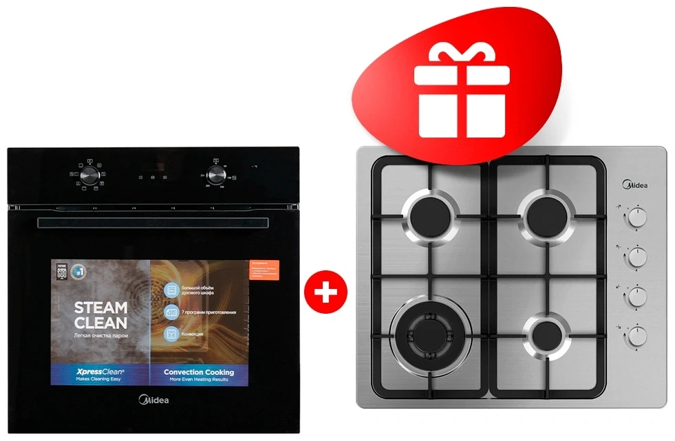 Комплект Газовая варочная поверхность Midea MG613TX + Встраиваемая духовка Midea MO67000GB 