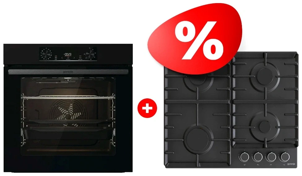 Жиынтық Gorenje газды пісіру беті G642AB + Gorenjie электр пеші BO6737E06B 