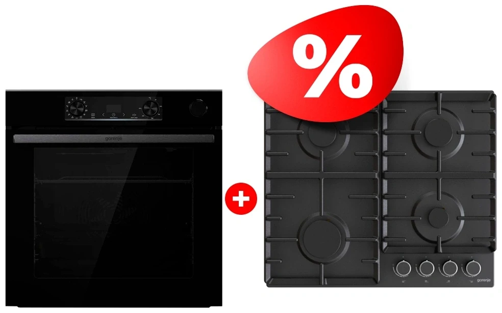 Жиынтық Gorenje газды пісіру беті G642AB + Gorenje кіріктірілетін электр пеші BSA6737E15BG 