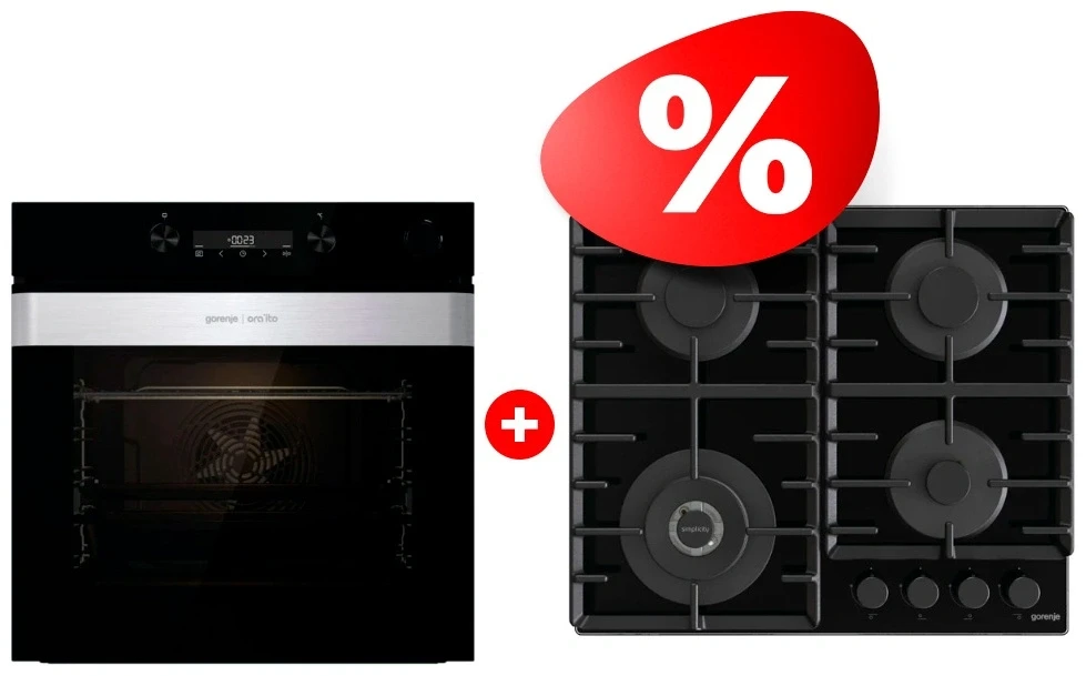 Комплект Газовая варочная поверхность Gorenje GTW642SYB + Встраиваемый духовой шкаф Gorenje BSA6737ORAB 