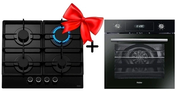 Жиынтық Haier газ пісіру беті HHX-G64CNB + Haier кіріктірілген тұмшапеш HOD-PF08TGB 