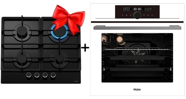 Жиынтық Haier газ пісіру беті HHX-G64CNB + Haier кіріктірілетін тұмша шкафы HOX-FP5AWB 