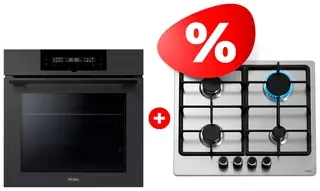 Комплект Газовая варочная поверхность Haier HHX-M64CNX + Встраиваемый духовой шкаф Haier HOQ-F6QAN3DG 