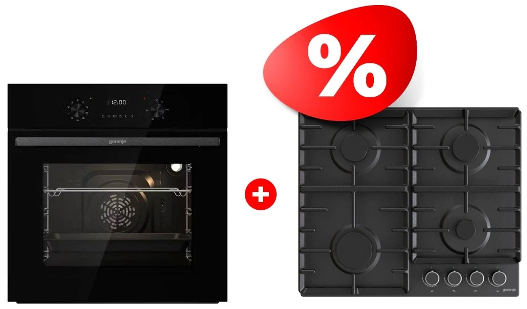 Жиынтық Gorenje газды пісіру беті G642AB + Gorenje кіріктірілген тұмшапеш BO6737E02NBG 