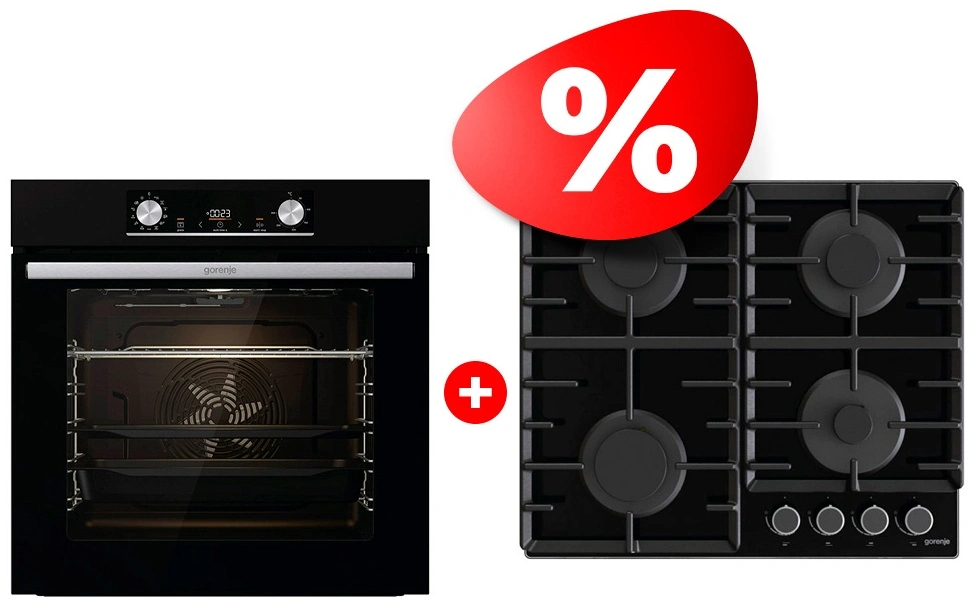 Комплект Газовая варочная поверхность Gorenje GT642AB + Встраиваемый духовой шкаф Gorenje BOSX6737E03B 