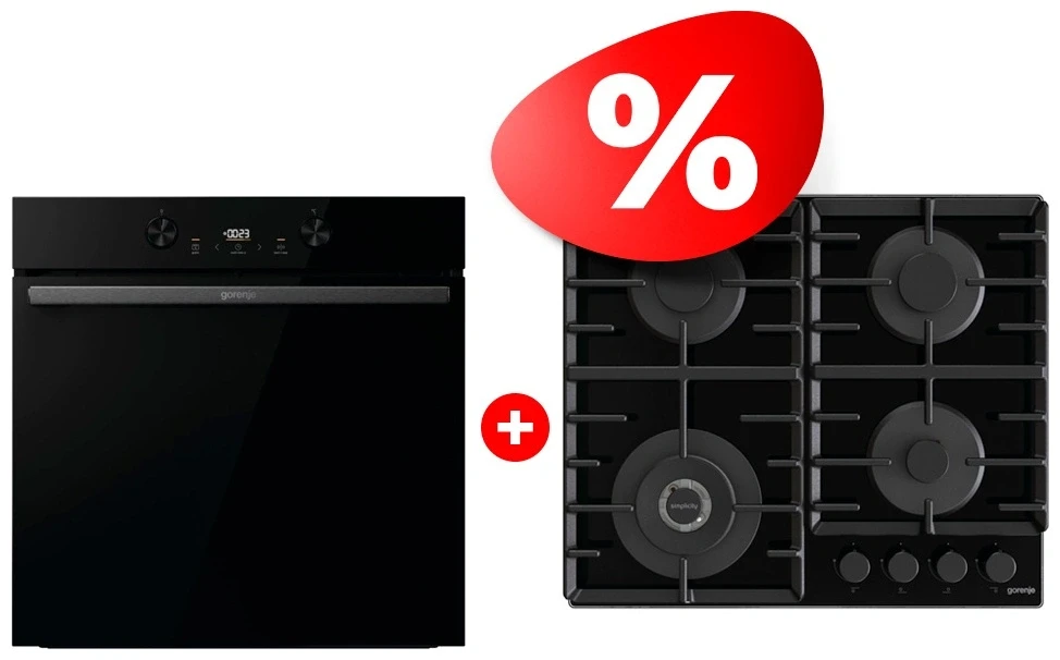 Комплект Газовая варочная поверхность Gorenje GTW642SYB + Духовой шкаф Gorenje BOS6737E20FBG