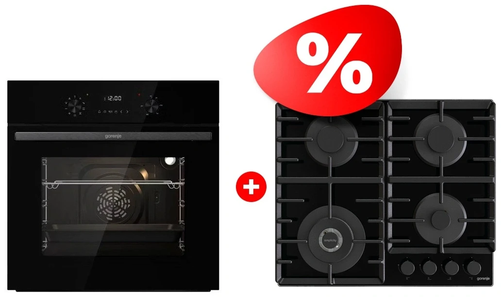 Комплект Газовая варочная поверхность Gorenje GTW642SYB + Встраиваемый духовой шкаф Gorenje BO6737E02NBG 