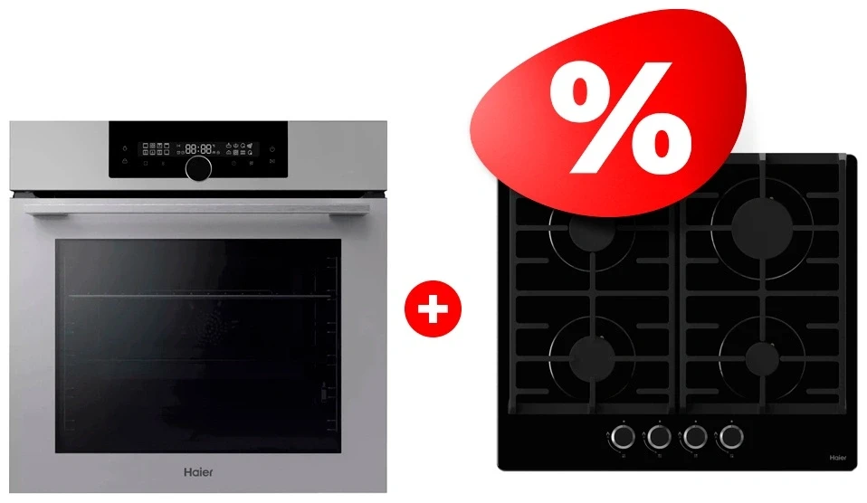 Жиынтық Haier газ пісіру беті HHX-G64CNB + Встраиваемый духовой шкаф Haier HOQ-F6QAN3GG 