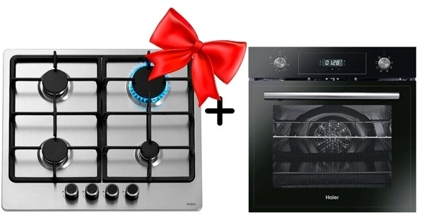 Комплект Газовая варочная поверхность Haier HHX-M64CNX + Встраиваемый духовой шкаф Haier HOD-PF08TGB 