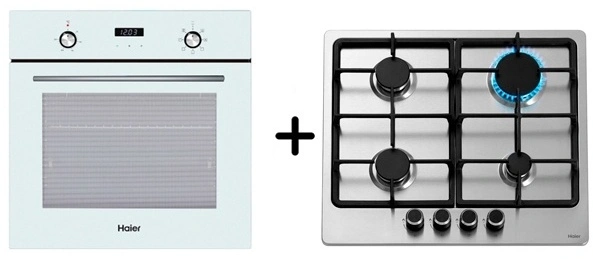 Комплект Газовая варочная поверхность Haier HHX-M64CNX + Встраиваемый духовой шкаф Haier HOX-P06HGW 