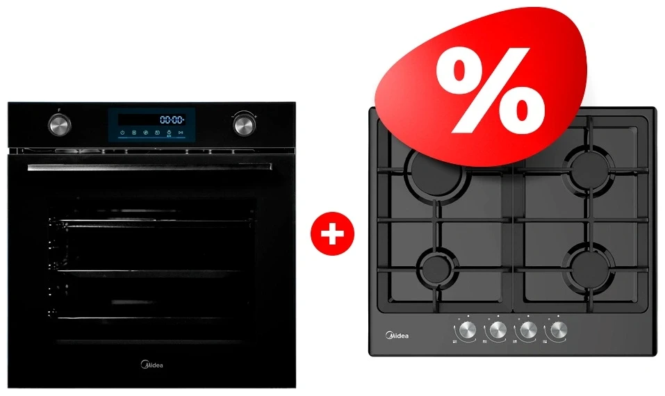 Комплект Газовая варочная поверхность Midea MG606B + Встраиваемый духовой шкаф Midea MO78110 GB 