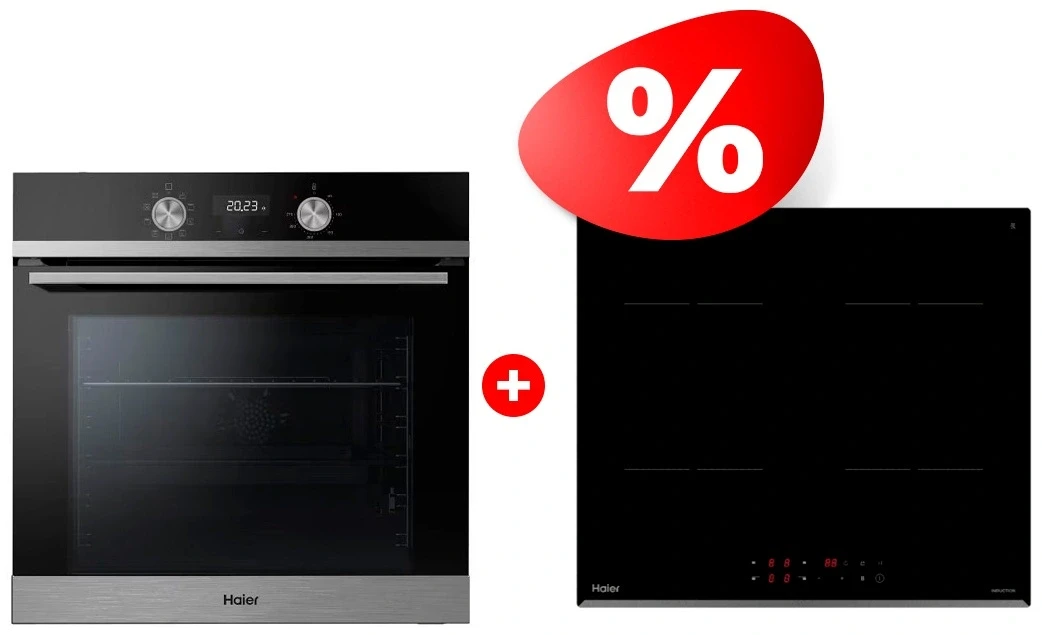 Жиынтық Индукционная варочная панель Haier HHY-Y64PVB + Встраиваемый духовой шкаф Haier HOQ-K2ANN3BX 