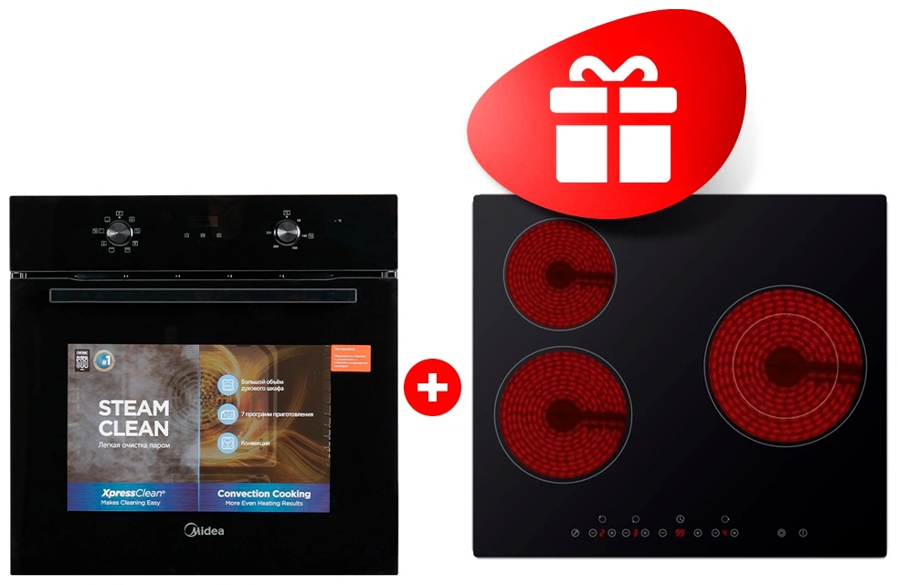 Комплект Встраиваемая духовка Midea MO67000GB + Стеклокерамическая варочная поверхность Midea MCH-B632C 