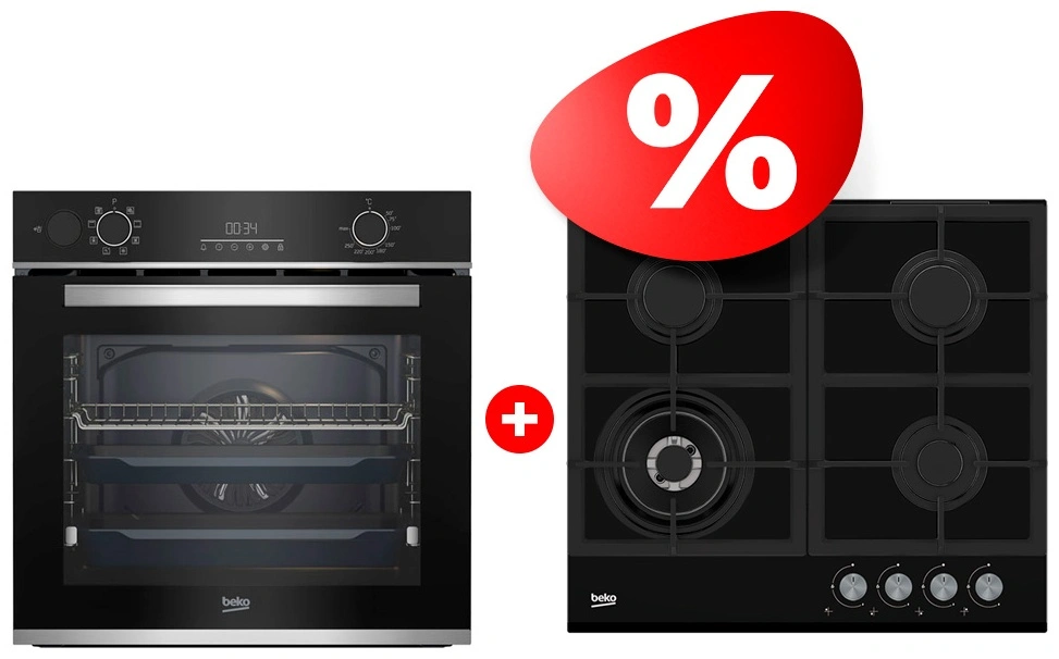 Жиынтық Встраиваемый духовой шкаф Beko BBIS13300XMSE + Beko газ пісіру беті HILW 64235 S 