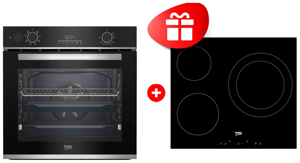 Комплект Встраиваемый духовой шкаф Beko BBIS13300XMSE + Электрическая варочная поверхность Beko HIC 63401 T 