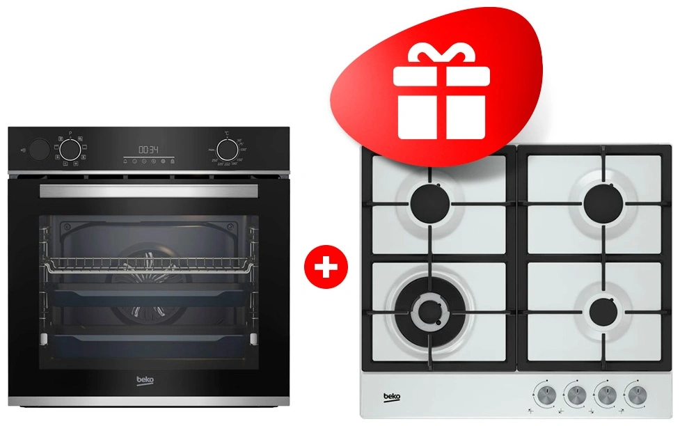 Жиынтық Встраиваемый духовой шкаф Beko BBIS13300XMSE + Газовая варочная поверхность Beko HIAW 64225 SW 