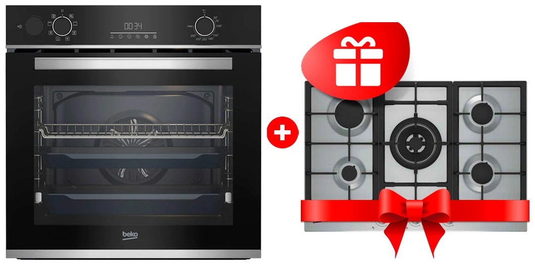 Жиынтық Встраиваемый духовой шкаф Beko BBIS13300XMSE + Beko газ пісіру беті HIAW 75225 SX 