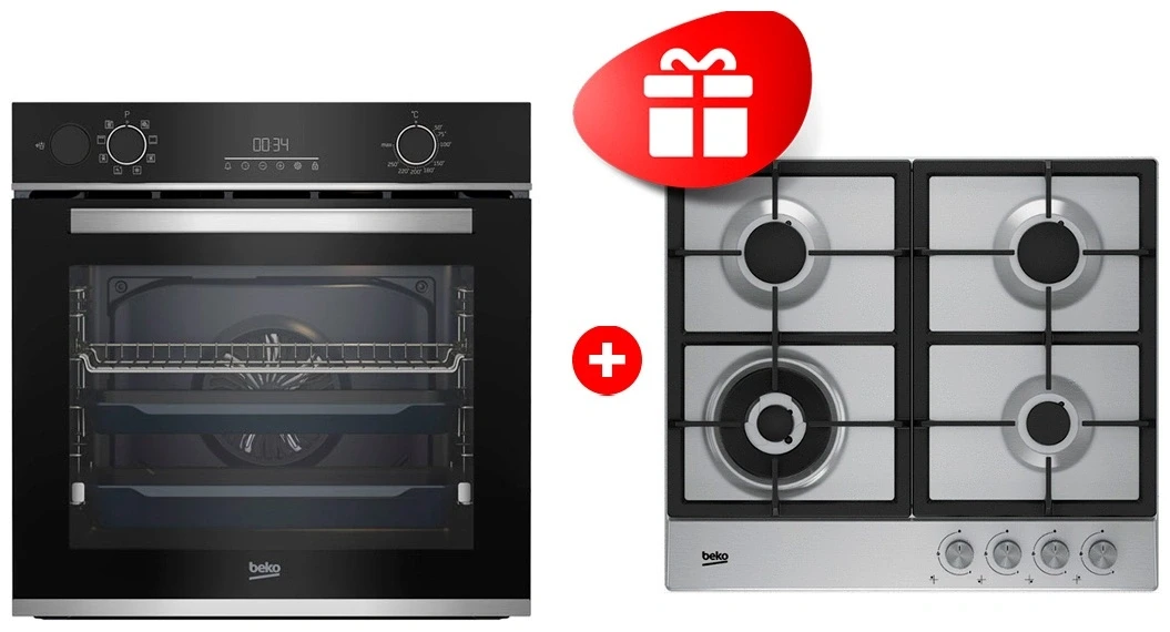 Комплект Встраиваемый духовой шкаф Beko BBIS13300XMSE + Газовая варочная поверхность Beko HIAW 64225 SX 