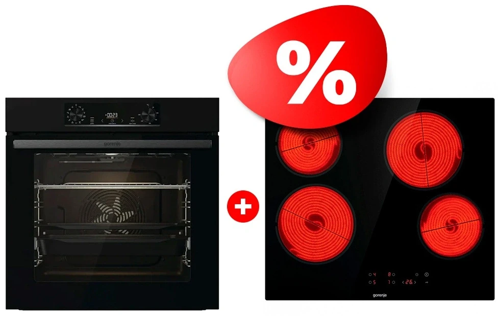 Жиынтық Gorenjie электр пеші BO6737E06B + Gorenje шыны керамикалық плита ECT64BSCE 