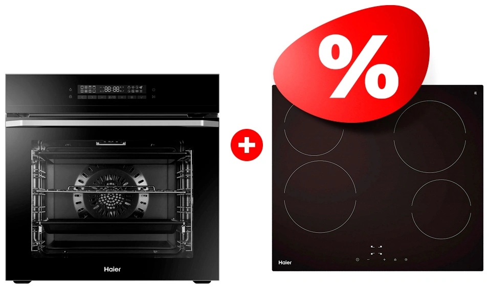 Жиынтық Haier кіріктірілген тұмшапеш HOQ-P16AN5GB + Стеклокерамическая варочная поверхность Haier HHY-C64NVTB 