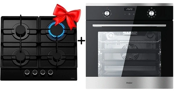 Жиынтық  Haier тұмша шкафы HOX-P09CGBX + Haier газ пісіру беті HHX-G64CNB 