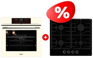Комплект Встраиваемый духовой шкаф Haier HOX-FP5ACG + Газовая варочная поверхность Haier HHX-G64CNB 