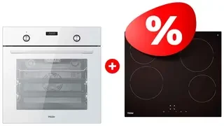 Комплект Встраиваемый духовой шкаф Haier HOY-P09NCGW + Стеклокерамическая варочная поверхность Haier HHY-C64NVTB 