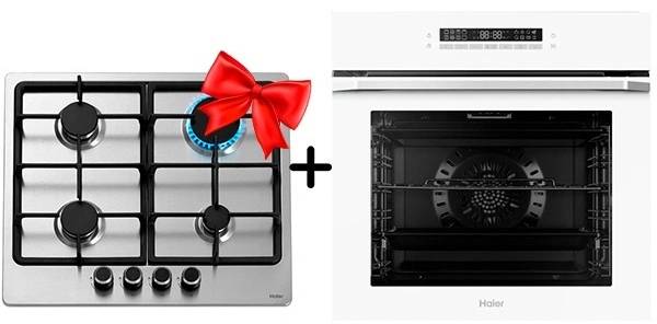 Комплект Встраиваемый духовой шкаф Haier HOQ-P16AN5GW + Газовая варочная поверхность Haier HHX-M64CNX 
