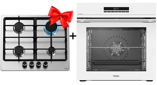 Комплект Встраиваемый духовой шкаф Haier HOQ-P16AS5GW + Газовая варочная поверхность Haier HHX-M64CNX 