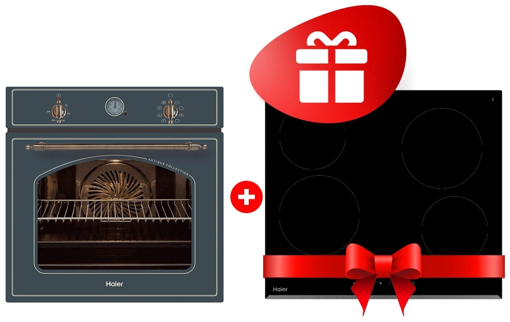 Комплект Встраиваемый духовой шкаф Haier HOX-C09ATQBB + Стеклокерамическая варочная поверхность Haier HHY-C64RVB 