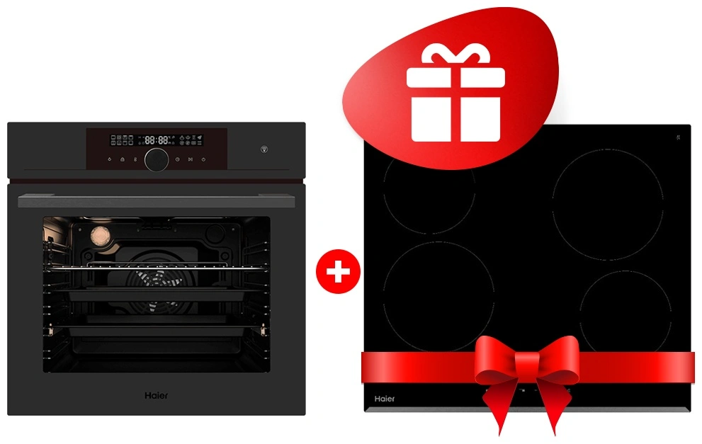 Жиынтық Haier кіріктірілетін тұмша шкафы HOX-FP5RAGG + Haier шыны керамикалық плитасы HHY-C64RVB 