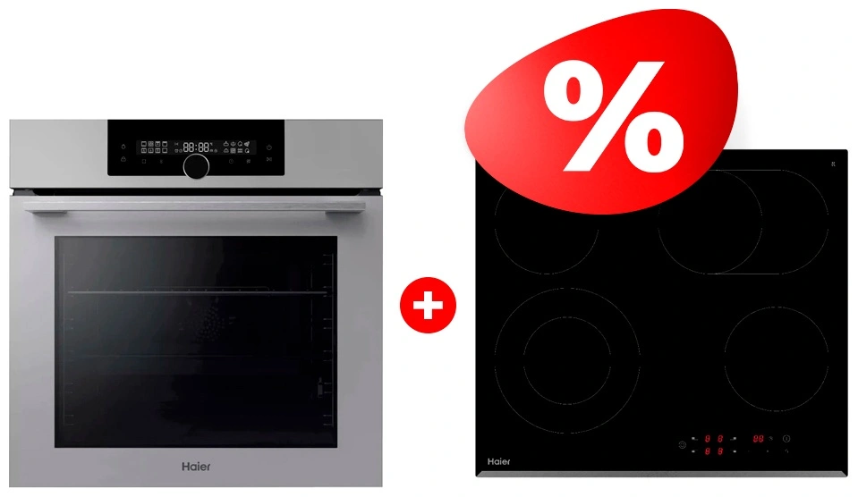 Комплект Встраиваемый духовой шкаф Haier HOQ-F6QAN3GG + Стеклокерамическая варочная поверхность Haier HHY-C64ROVB 