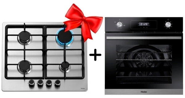 Комплект Встраиваемый духовой шкаф Haier HOD-P08TGBX + Газовая варочная поверхность Haier HHX-M64CNX 