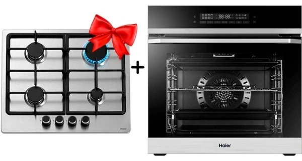 Жиынтық  Haier тұмша шкафы HOQ-P16AN5SX + Haier газ пісіру беті HHX-M64CNX 