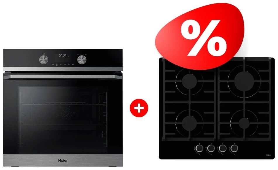 Жиынтық Встраиваемый духовой шкаф Haier HOQ-K5AAN3BX + Haier газ пісіру беті HHX-G64CNB 