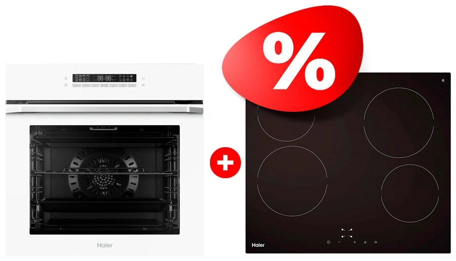 Жиынтық  Haier тұмша шкафы HOQ-P16AN5GW + Стеклокерамическая варочная поверхность Haier HHY-C64NVTB 