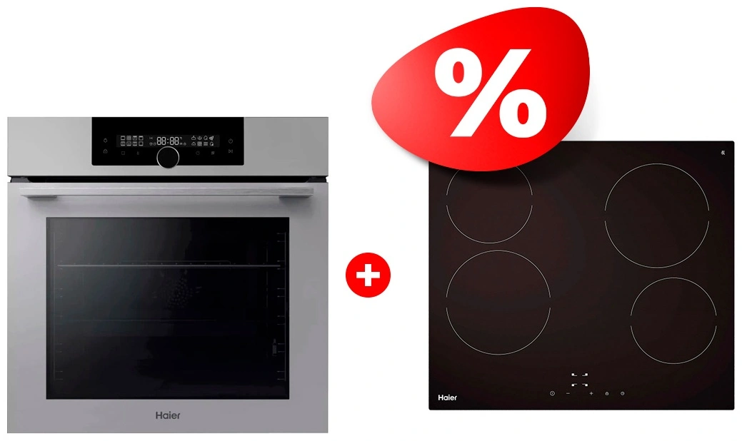 Жиынтық Встраиваемый духовой шкаф Haier HOQ-F6QAN3GG + Стеклокерамическая варочная поверхность Haier HHY-C64NVTB 