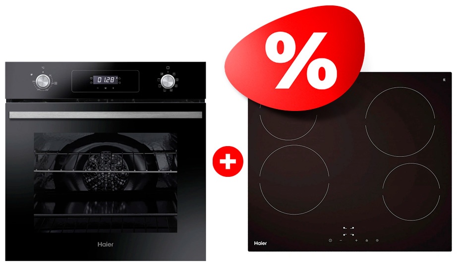 Комплект Встраиваемый духовой шкаф Haier HOD-P08WGB + Стеклокерамическая варочная поверхность Haier HHY-C64NVTB 