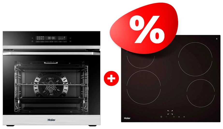 Комплект Встраиваемый духовой шкаф Haier HOQ-F5AABX + Стеклокерамическая варочная поверхность Haier HHY-C64NVTB 