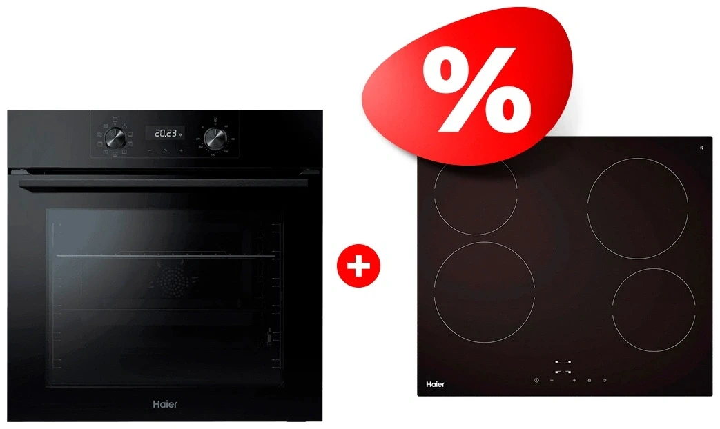 Комплект Встраиваемый духовой шкаф Haier HOQ-K2ANN3GB + Стеклокерамическая варочная поверхность Haier HHY-C64NVTB 