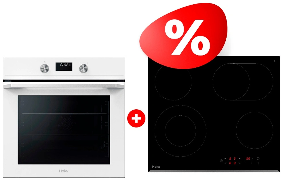 Жиынтық Встраиваемый духовой шкаф Haier HOQ-K5AAN3GW + Haier шыны керамикалық плитасы HHY-C64ROVB 