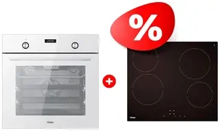 Жиынтық Встраиваемый духовой шкаф Haier HOX-P09CGW + Стеклокерамическая варочная поверхность Haier HHY-C64NVTB 