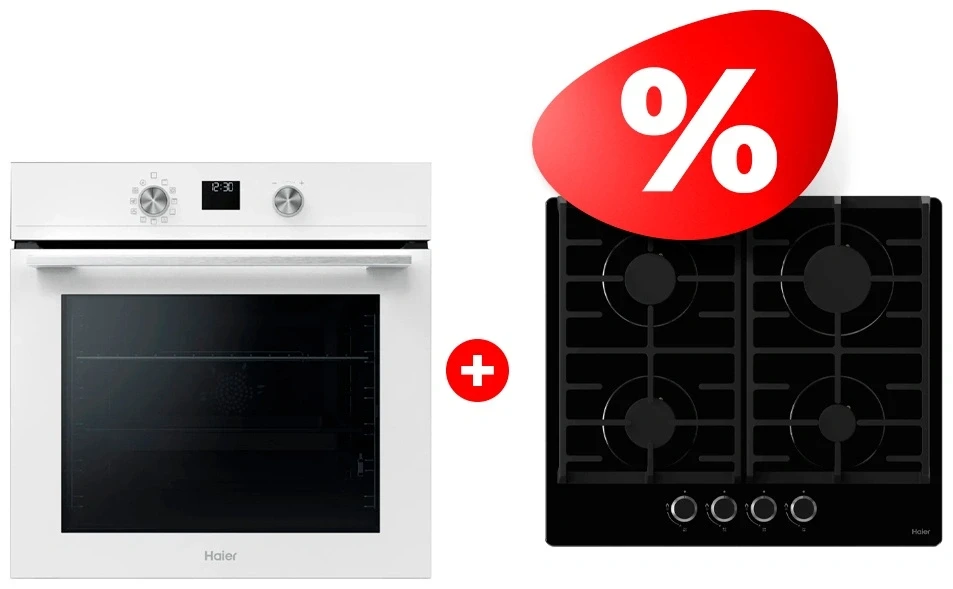 Жиынтық Встраиваемый духовой шкаф Haier HOQ-K4AAN3WB + Haier газ пісіру беті HHX-G64CNB 