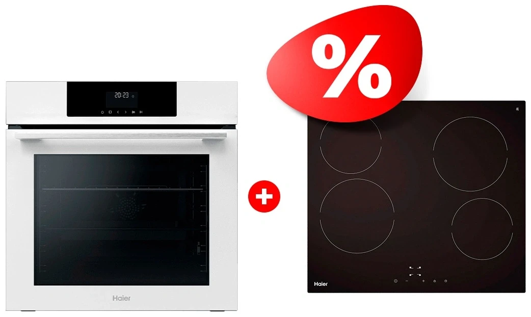 Жиынтық Встраиваемый духовой шкаф Haier HOQ-F3AAN3WB + Стеклокерамическая варочная поверхность Haier HHY-C64NVTB 