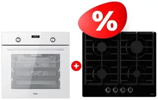 Жиынтық Встраиваемый духовой шкаф Haier HOX-P09CGW + Haier газ пісіру беті HHX-G64CNB 
