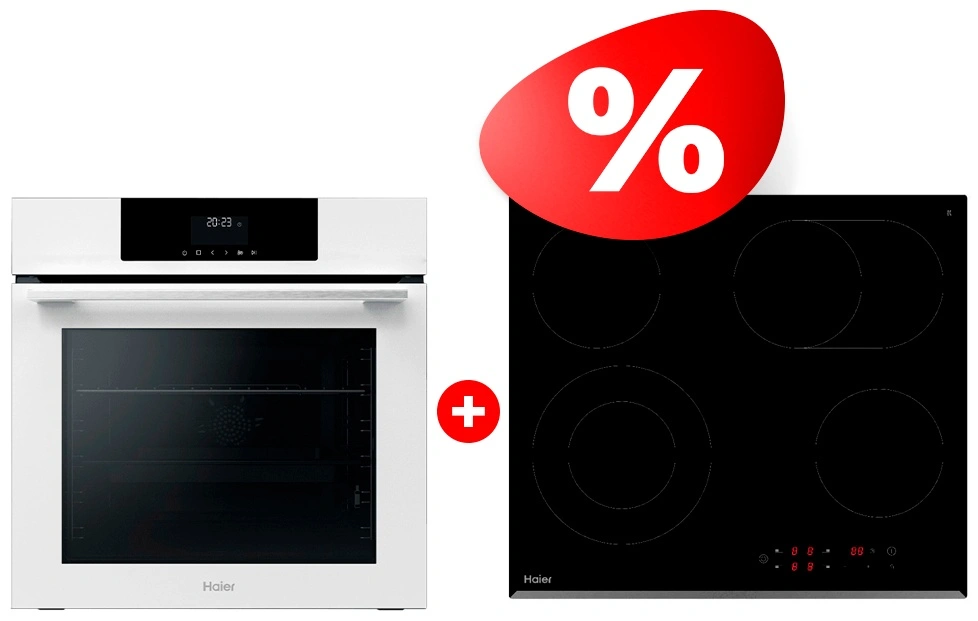 Комплект Встраиваемый духовой шкаф Haier HOQ-F3AAN3WB + Стеклокерамическая варочная поверхность Haier HHY-C64ROVB 