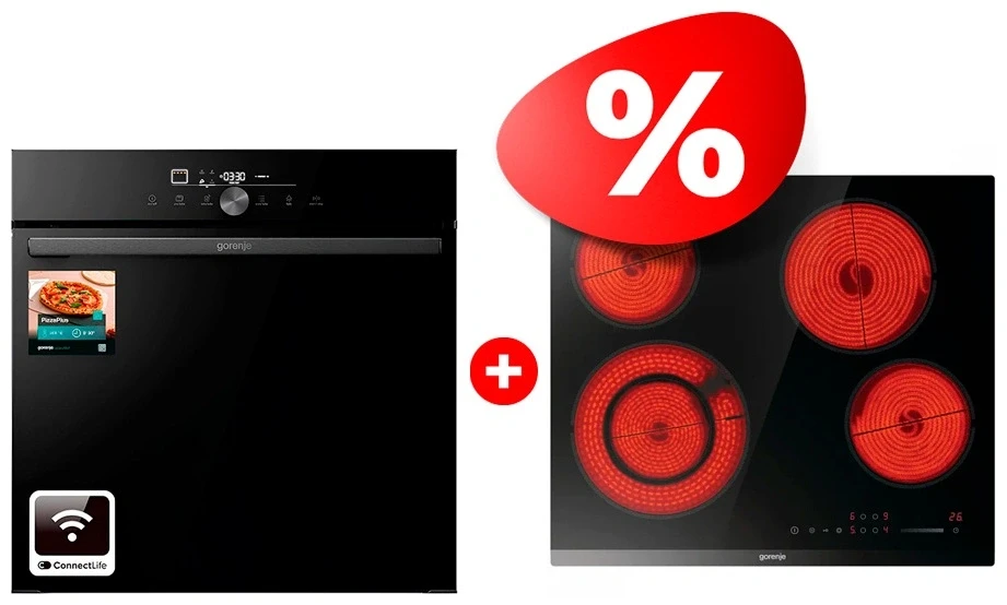 Комплект Встраиваемый духовой шкаф Gorenje GO66E PIZZA350C + Стеклокерамическая варочная поверхность Gorenje ECS642BCSCE 