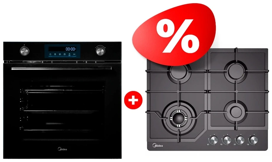 Комплект Встраиваемый духовой шкаф Midea MO78110 GB + Газовая варочная поверхность Midea MG684TGB 