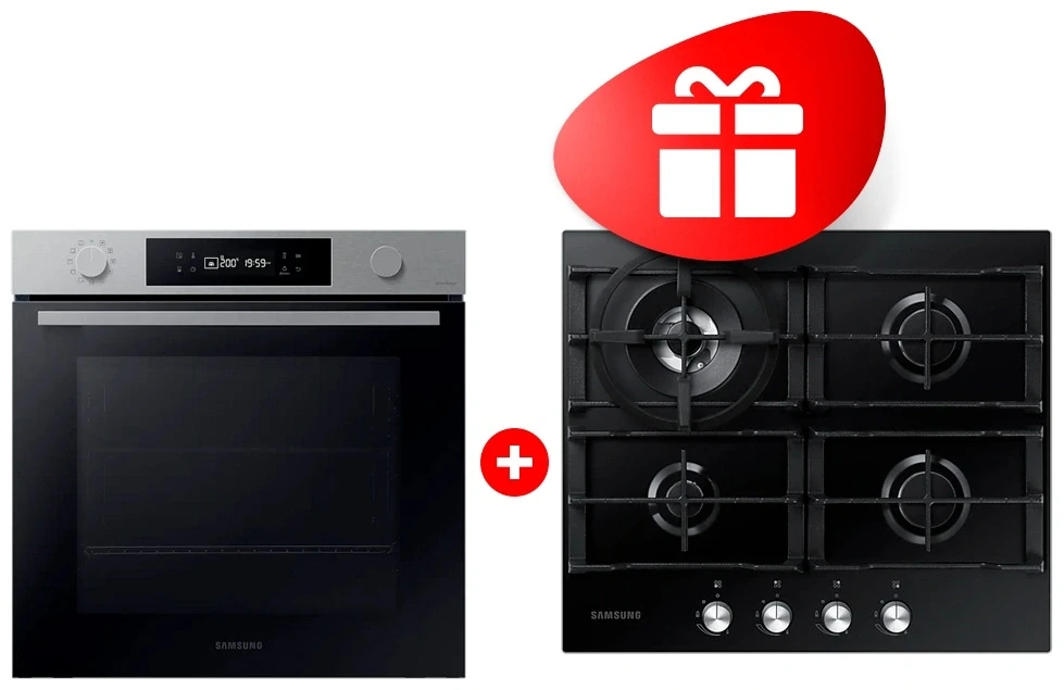 Жиынтық Встраиваемый духовой шкаф Samsung NV7B4125ZAS/WT + Газовая варочная поверхность Samsung NA64H3030AK/WT 