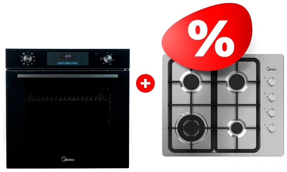 Комплект Встраиваемый духовой шкаф Midea MO72105 GB + Газовая варочная поверхность Midea MG613TX 
